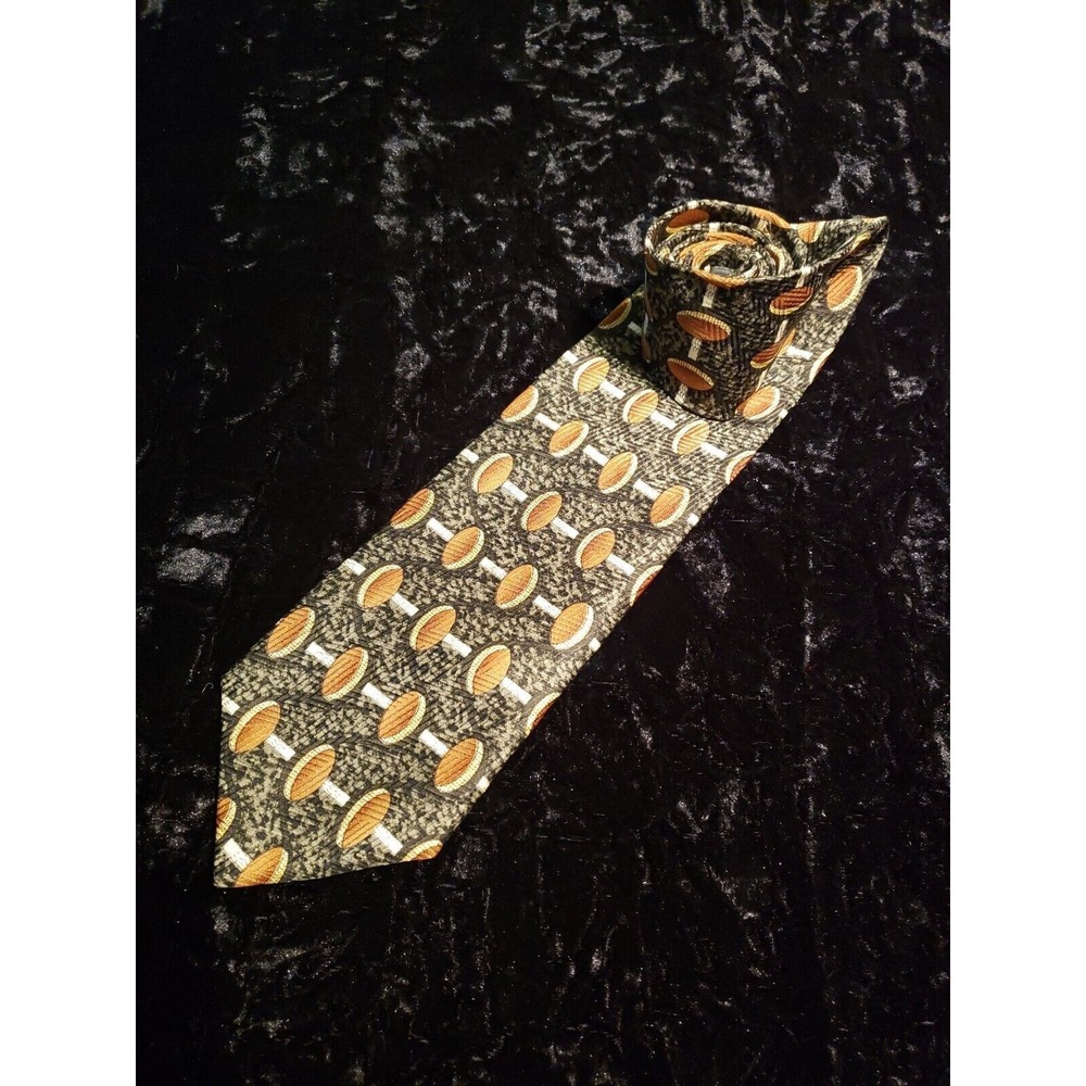 Vintage Villa Bugatti Football Designer Neck Tie Mens Gray Brown Career Wear